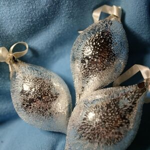 Stunning Handblown Iced Glass Ornaments/ Suncatchers 7in Tall Clear Over Silver